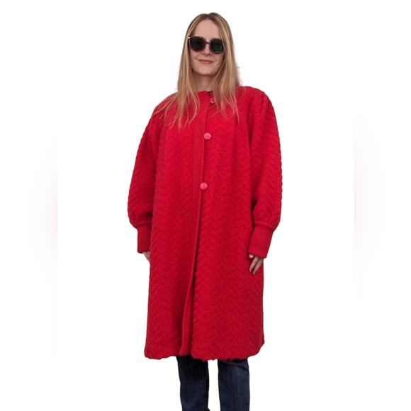 Red Sweater Jacket Knit Indoor Outdoor Vintage 70s Andersons M - Picture 7 of 7